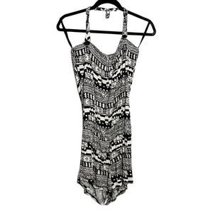 Jump Patterned Halter Romper Black and White Small